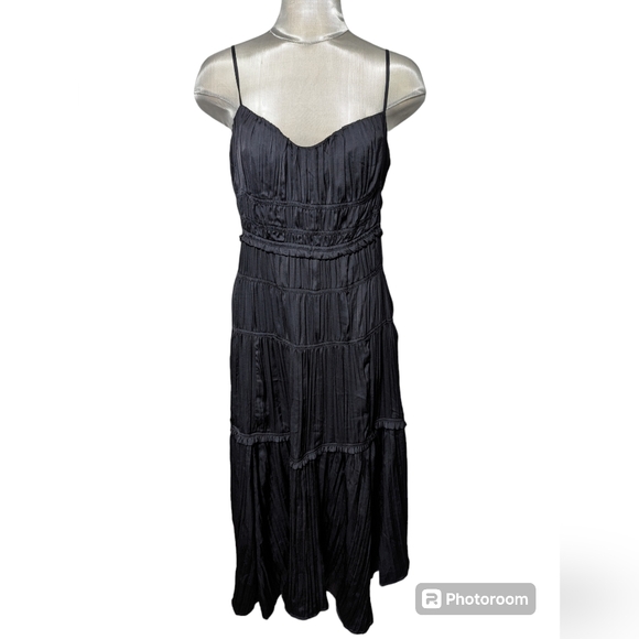 Anthropologie Ruched Black Slip Dress Size 8 - Picture 1 of 9